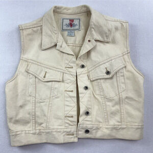 Vintage Levis Off White Denim Vest Medium Y2K Women's white and gold tag